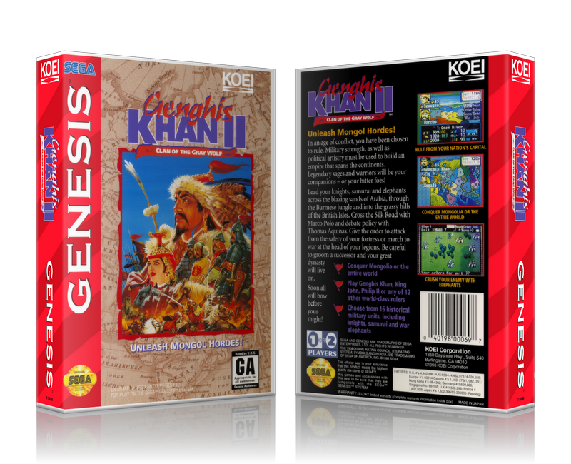 Genesis Genghis Khan II Sega Megadrive REPLACEMENT GAME Case Or Cover