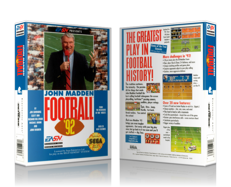 Genesis John Madden Football 92 Sega Megadrive REPLACEMENT GAME Case Or Cover