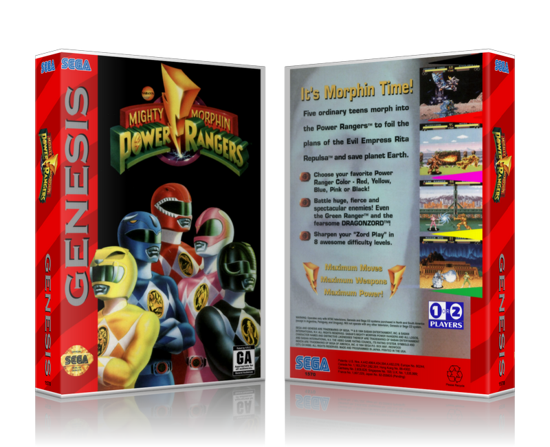 Genesis Mighty Morphin Power Rangers Sega Megadrive REPLACEMENT GAME Case Or Cover