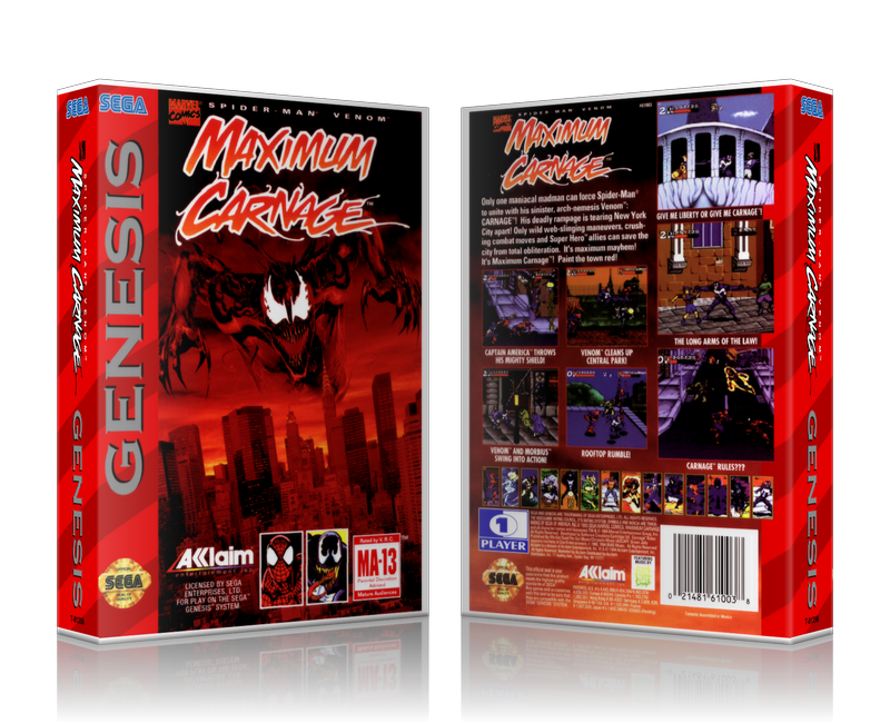 SEGA Genesis Spiderman And Venom Maximum Carnage 2 Sega Megadrive REPLACEMENT GAME Case Or Cover