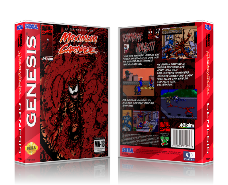SEGA Genesis Spiderman And Venom Maximum Carnage 4 Sega Megadrive REPLACEMENT GAME Case Or Cover
