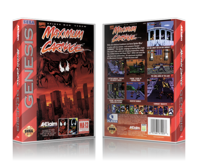 SEGA Genesis Spiderman And Venom Maximum Carnage Sega Megadrive REPLACEMENT GAME Case Or Cover