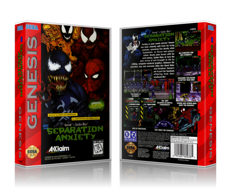 SEGA Genesis Spiderman And Venom Seperation Axiety 3 Sega Megadrive REPLACEMENT GAME Case Or Cover
