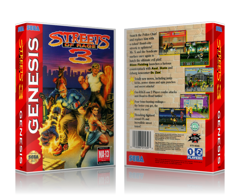 SEGA Genesis Streets Of Rage 3 Sega Megadrive REPLACEMENT GAME Case Or Cover