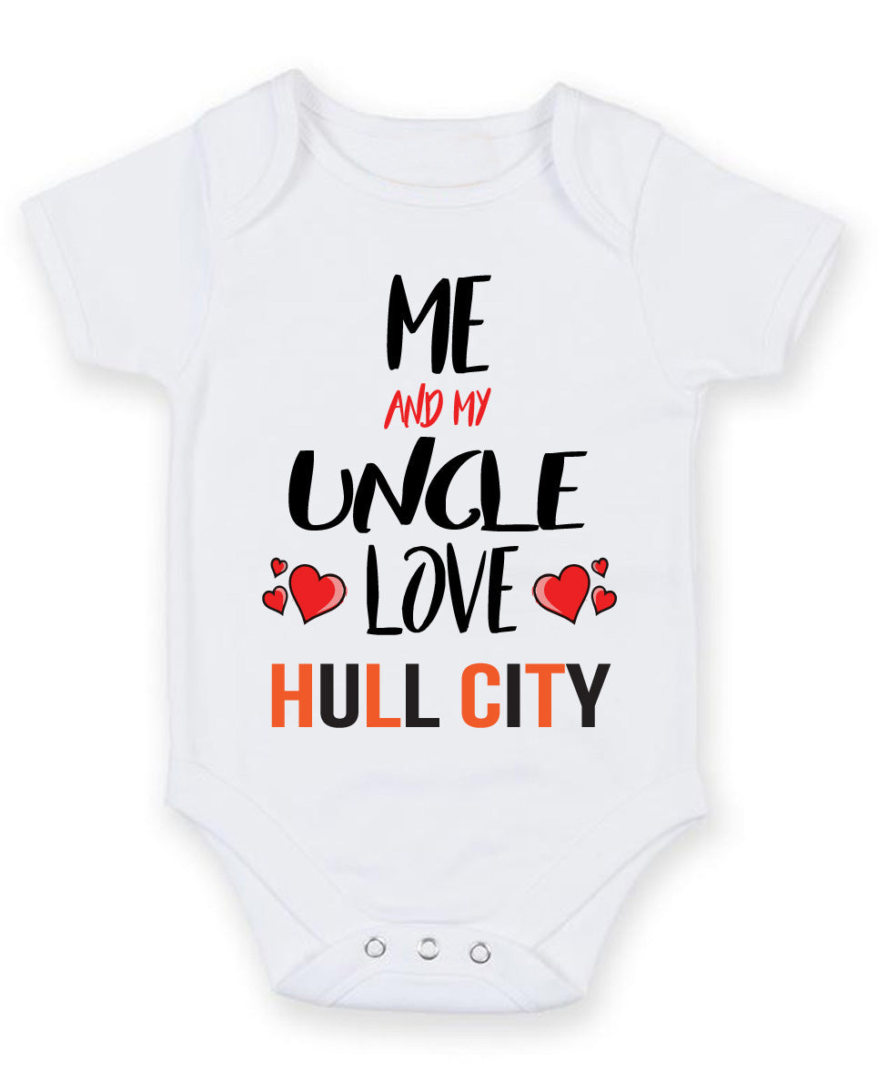 Me and My Uncle Love hull city Personalised FOOTBALL TEAM Baby Grow