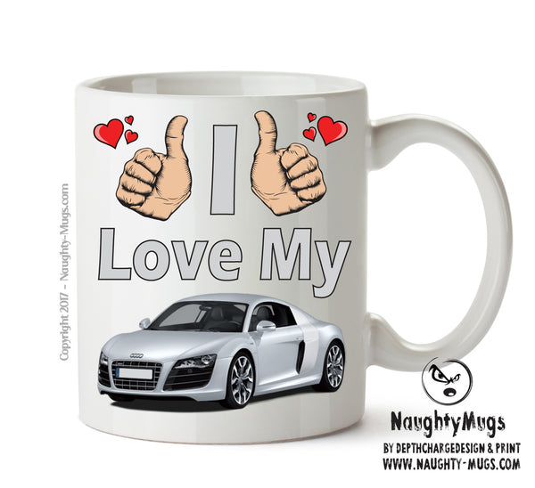 I Love My Audi R8 Silver Printed Mug – printed mug product image 1