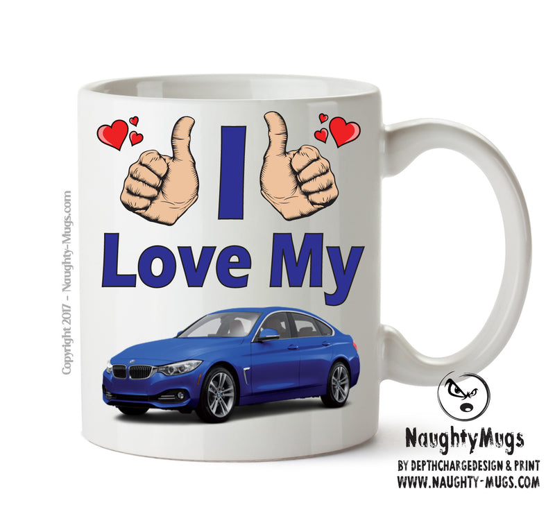 I Love My BMW 4 Series Blue Printed Mug