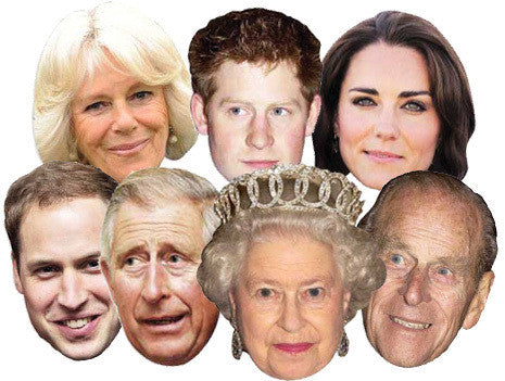 Diamond Jubilee Queen Philip Harry William Kate Charles Camilla FACE MASK 7 PACK