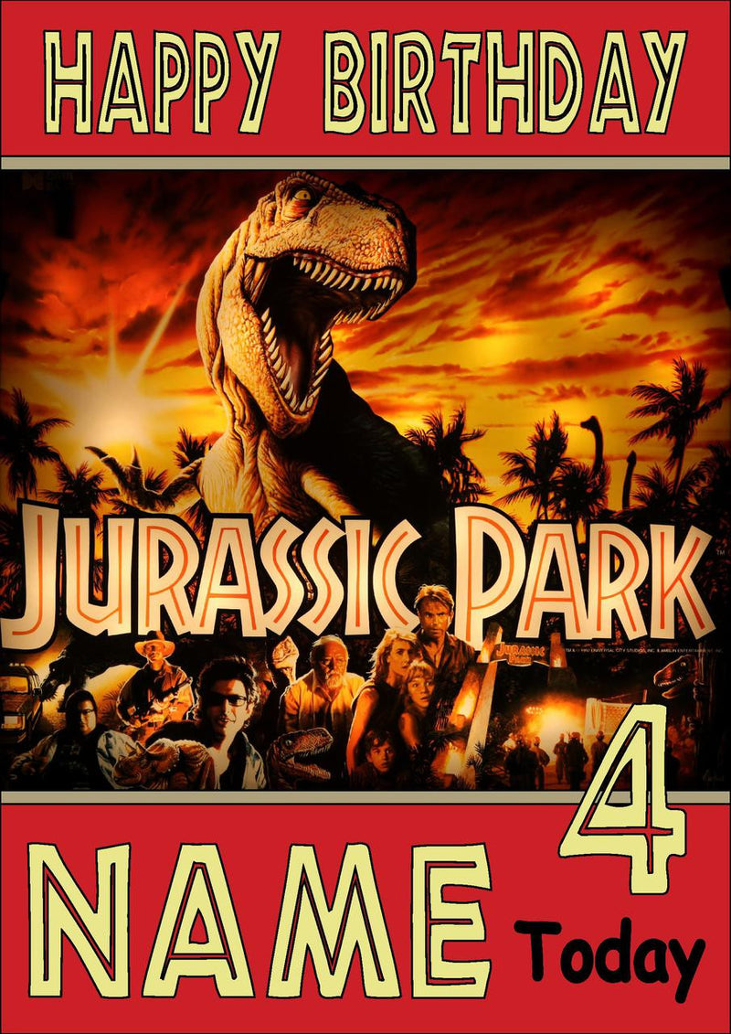 THEME INSPIRED Kids Adult Personalised Birthday Card Jurassic Park Birthday Card 8