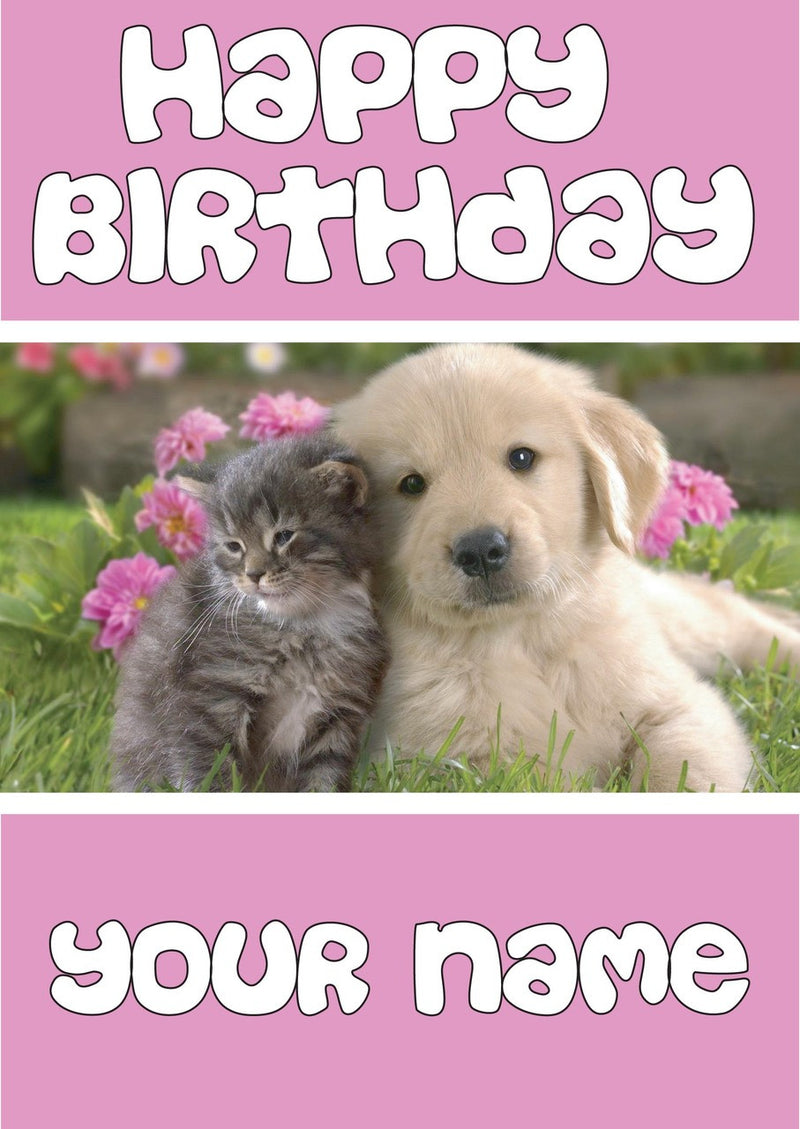 Kitten And Puppy Kids Adult FUNNY Kids Adult FUNNY Personalised Birthday Card