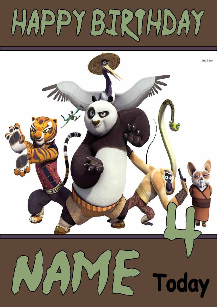 THEME INSPIRED Kids Adult Personalised Birthday Card Kung Fu Panda Birthday Card