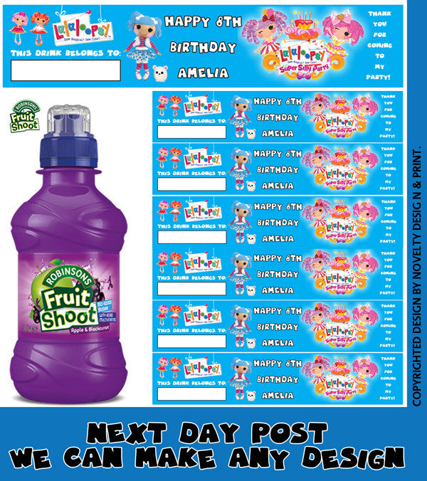 Lalaloopsy Blue Inspired Theme Personalised Party Fruit Shoot Label Sticker