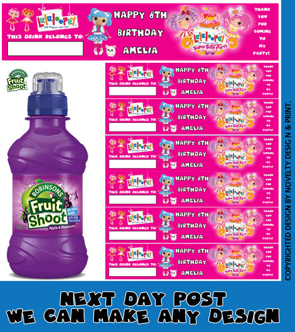 Lalaloopsy Pink Inspired Theme Personalised Party Fruit Shoot Label Sticker