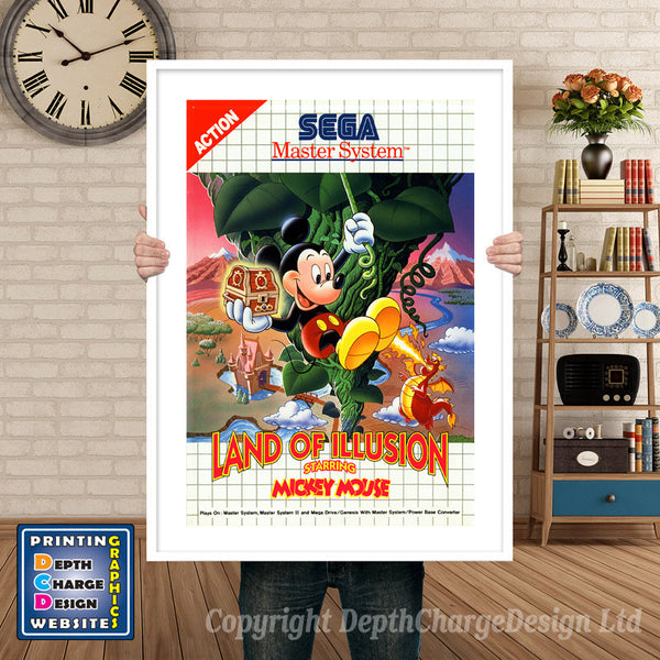 Land Of Illusion Starring Mickey Mouse Eu Inspired Retro Gaming Poster