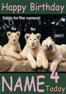 Lion Smile For The Camera Funny Kids Adult Personalised Birthday Card Gift Present