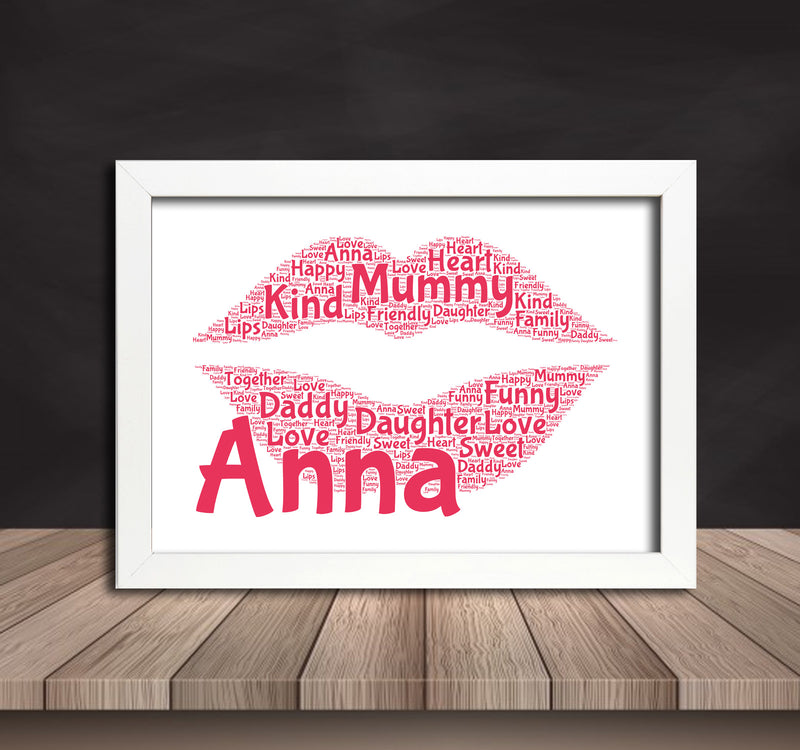 Personalised Lips 1 (2) Word Art Poster Print