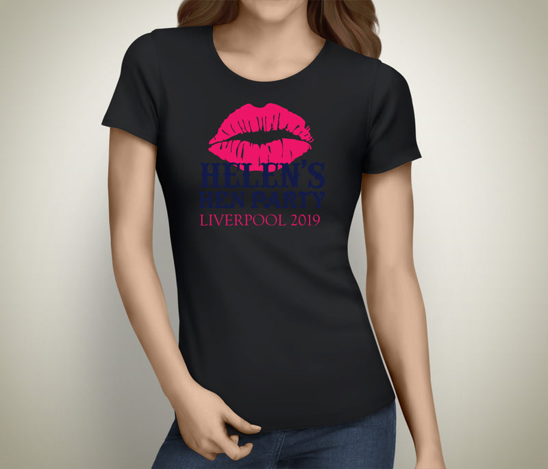 Lips Hen Colour Custom Hen T-Shirt - Any Name - Party Tee