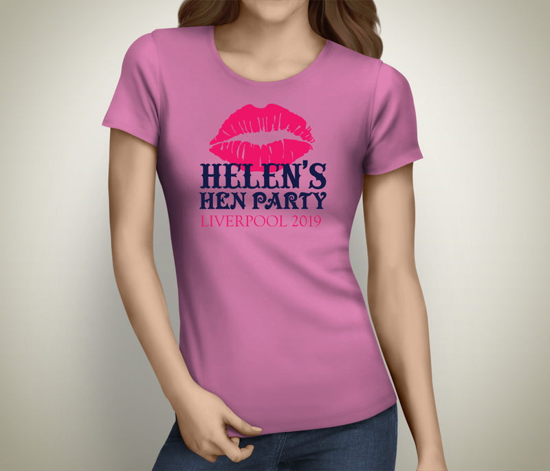 Lips Hen Colour Custom Hen T-Shirt - Any Name - Party Tee