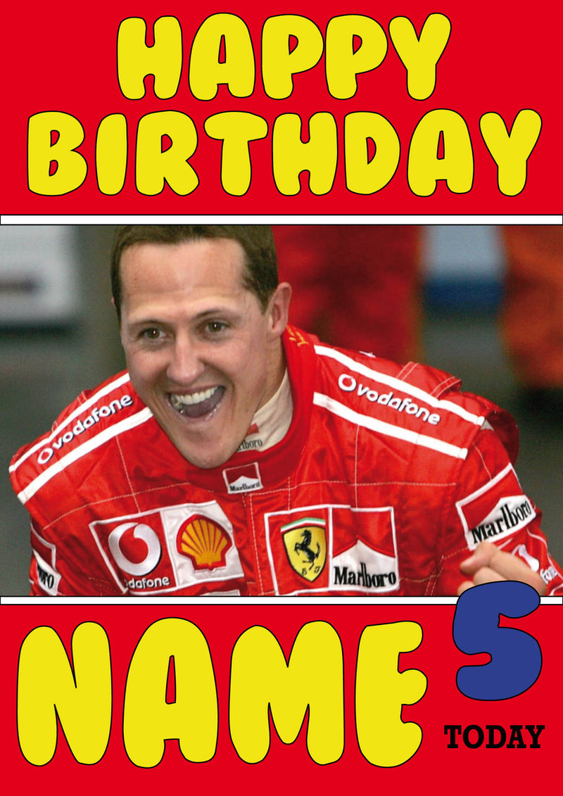 Personalised Michael Schumacher F1 THEME INSPIRED PERSONALISED Kids Adult Birthday Card 2