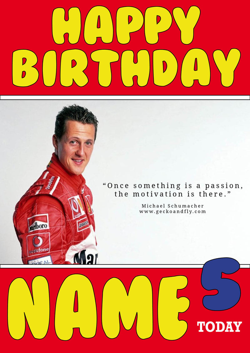 Personalised Michael Schumacher F1 THEME INSPIRED PERSONALISED Kids Adult Birthday Card 4