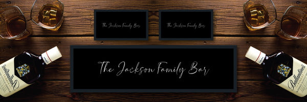 Custom Personalised Bar Mat Runner Cursive Design M11 – personalised family bar mat – Cursive design