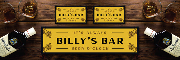 Custom Personalised Bar Mat Runner Hops Design M14 – personalised beer o’clock bar mat – Hops design