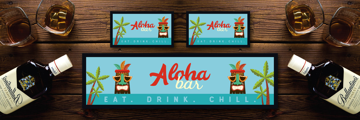Custom Personalised Bar Mat Runner Tiki Design M19 – personalised tiki bar mat – Tiki design