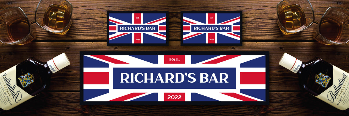 Custom Personalised Bar Mat Runner Union Jack Design M20 – personalised Union Jack bar mat – Union Jack design