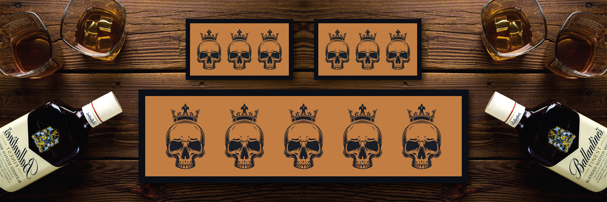 Custom Personalised Bar Mat Runner Skull King Design M22 – skull and crown bar mat – Skull King design