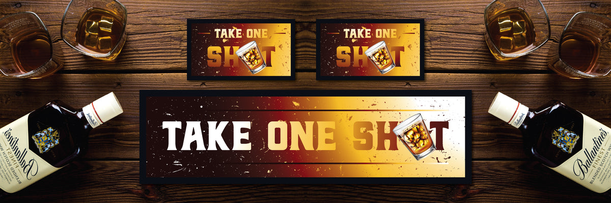Custom Personalised Bar Mat Runner One Shot Design M27 – take one shot bar mat – One Shot design