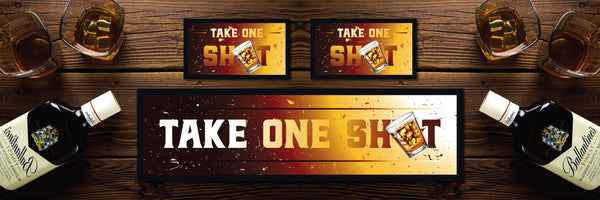 Custom Personalised Bar Mat Runner One Shot Design M27 – take one shot bar mat – One Shot design
