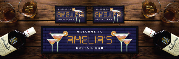 Custom Personalised Bar Mat Runner Neon Cocktail Design M28 – personalised cocktail bar mat – Neon Cocktail design