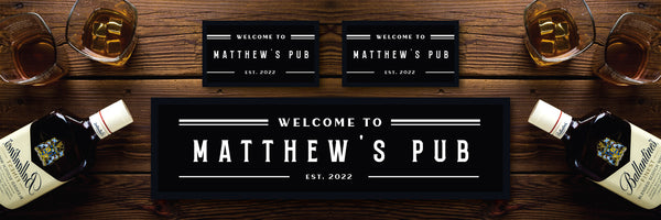 Custom Personalised Bar Mat Runner Stately Design M3 – personalised black pub bar mat – Stately design