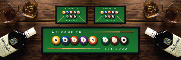 Personalised Bar Mat Runner Billiard Lettering Design M34 – personalised pool bar mat – Billiard Lettering design