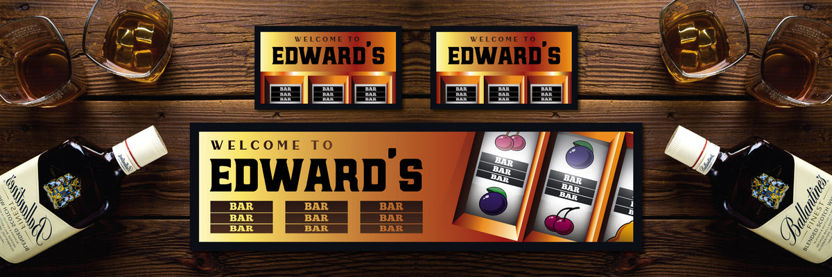 Personalised Bar Mat Runner Slot Machine Design M38 – personalised fruit machine bar mat – Slot Machine design