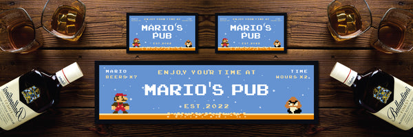 Personalised Bar Mat Runner 8-Bit Plumber Design M41 – personalised 8-bit bar runner – 8-Bit Plumber design