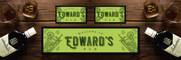 Personalised Bar Mat Runner Green Glass Design M44