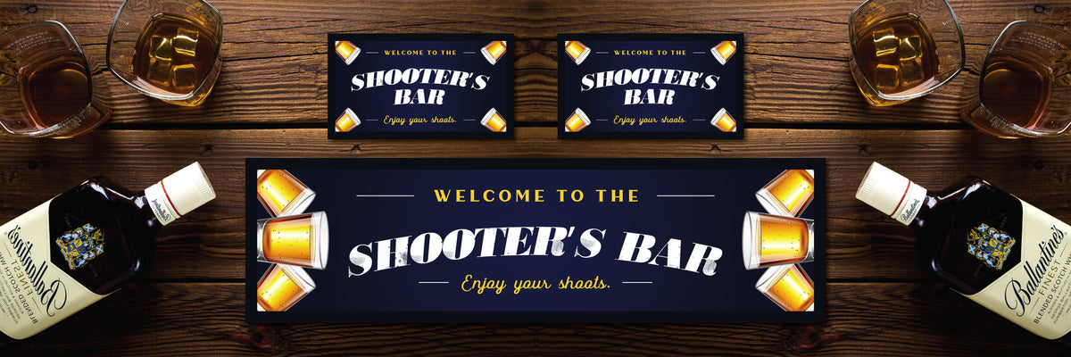 Personalised Bar Mat Runner Shooters Design M47 – personalised shots bar mat – Shooters design