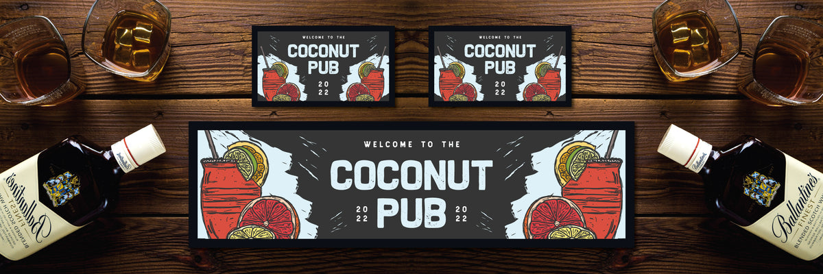 Personalised Bar Mat Runner Fruit Sketch Design M50 – personalised fruit cocktail bar mat – Fruit Sketch design