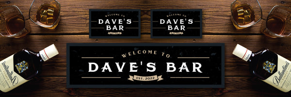 Custom Personalised Bar Mat Runner Established Black Design M6 – personalised established bar mat in black – Established