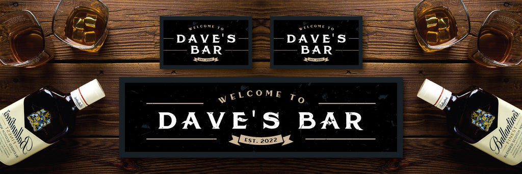 Custom Personalised Bar Mat Runner Established Black Design M6