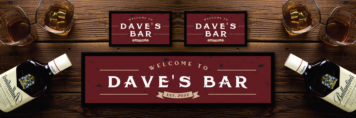 Custom Personalised Bar Mat Runner Established Red Design M7 – personalised established bar mat in red – Established Red