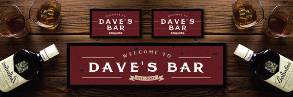 Custom Personalised Bar Mat Runner Established Red Design M7 – personalised established bar mat in red – Established Red