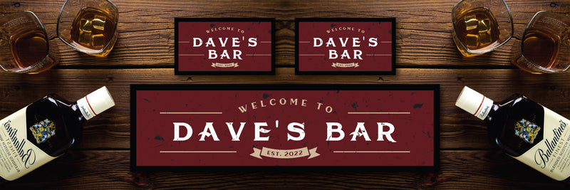 Custom Personalised Bar Mat Runner Established Red Design M7