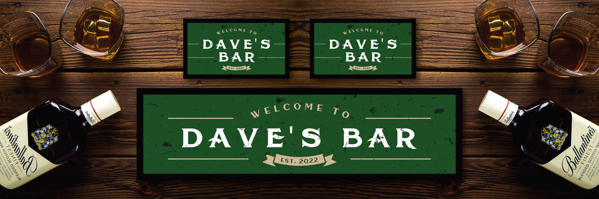 Custom Personalised Bar Mat Runner Established Green Design M8 – personalised established bar mat in green – Established