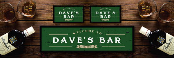 Custom Personalised Bar Mat Runner Established Green Design M8 – personalised established bar mat in green – Established