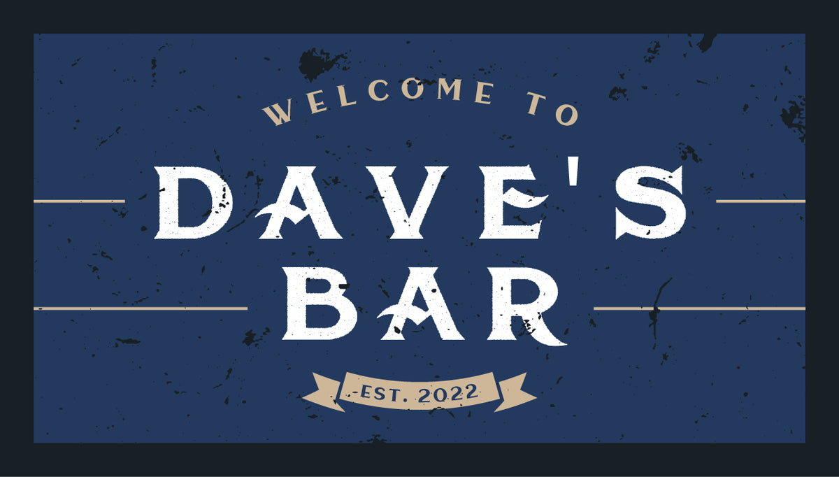 Custom Personalised Bar Mat Runner Established Blue Design M9 – Small 440mm x 250mm