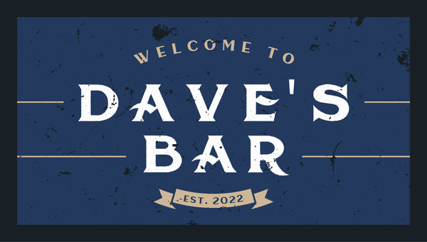 Custom Personalised Bar Mat Runner Established Blue Design M9 – Small 440mm x 250mm
