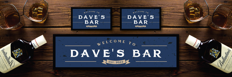 Custom Personalised Bar Mat Runner Established Blue Design M9