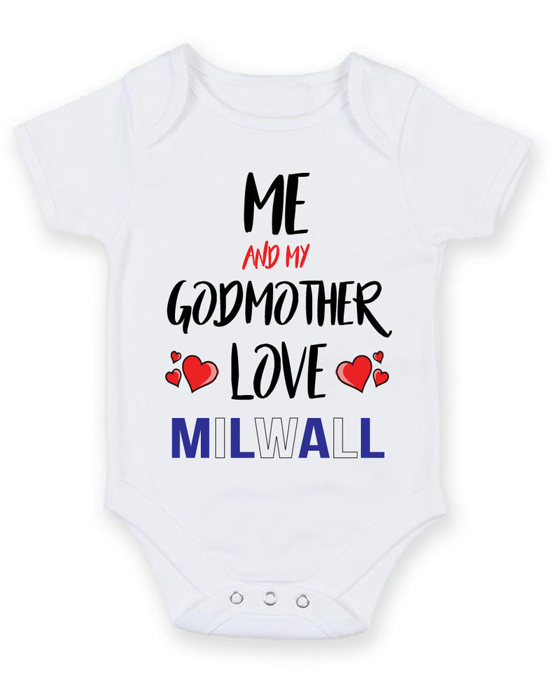 Me and My Godmother Love milwall Personalised FOOTBALL TEAM Baby Grow
